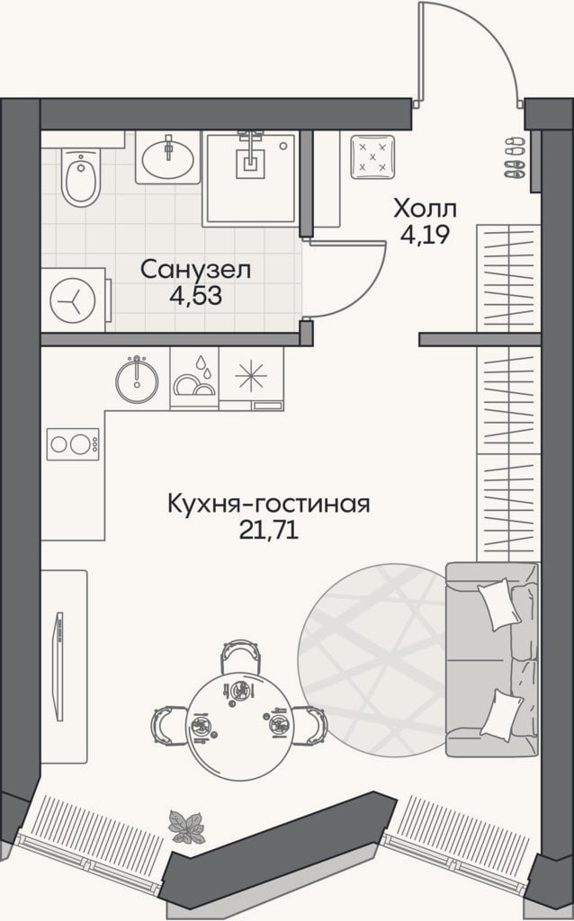 Планировка: Студия, 30,3 м²