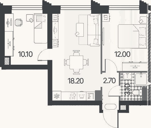 Планировка: 3-к, 47,1 м²
