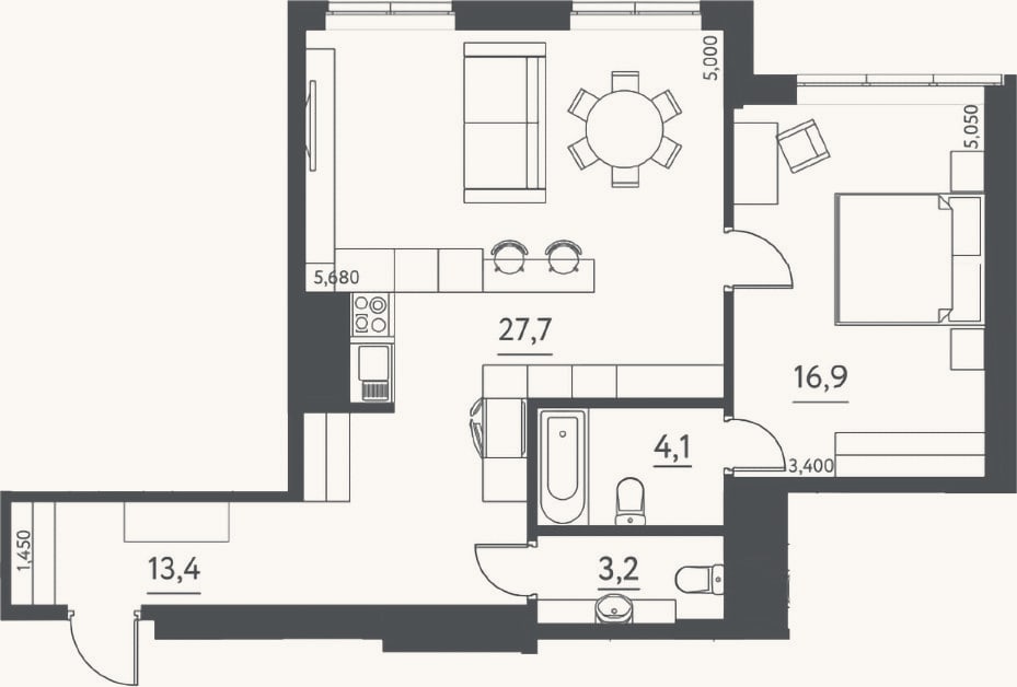 Планировка: 2-к, 65,3 м²