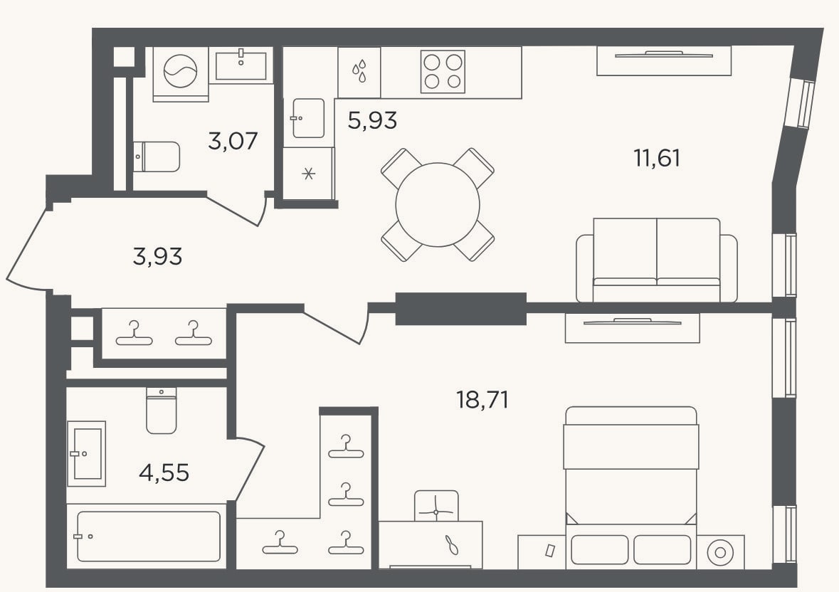 Планировка: 2-к, 47,8 м²