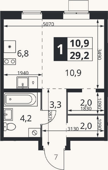 Планировка: Студия, 29,2 м²
