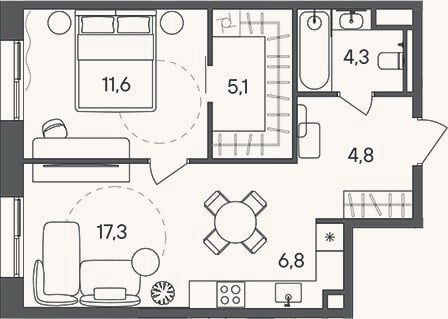 Планировка: 2-к, 49,9 м²