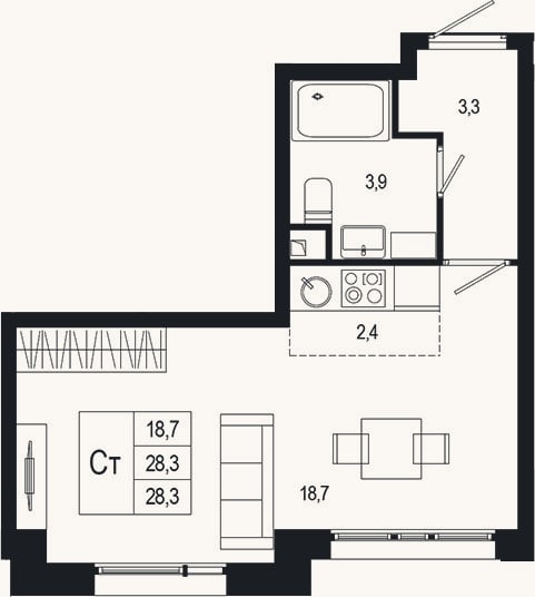 Планировка: Студия, 29,5 м²