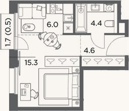 Планировка: Студия, 30,3 м²