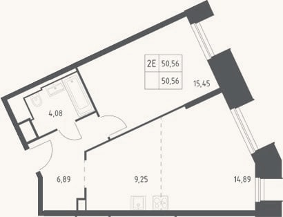 Планировка: 2-к, 50,6 м²