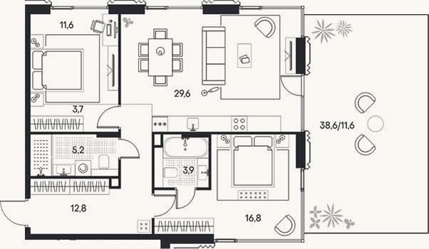 Планировка: 3-к, 83,6 м²
