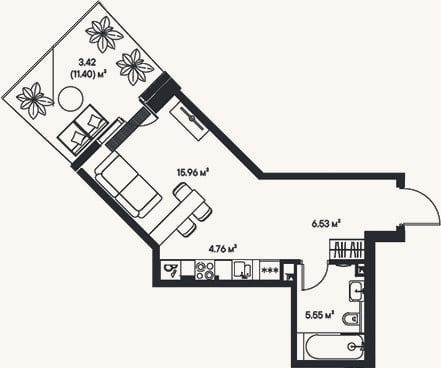 Планировка: Студия, 32,8 м²