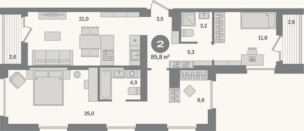 Планировка: 2-к, 80,6 м²