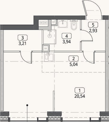Планировка: Студия, 35,7 м²