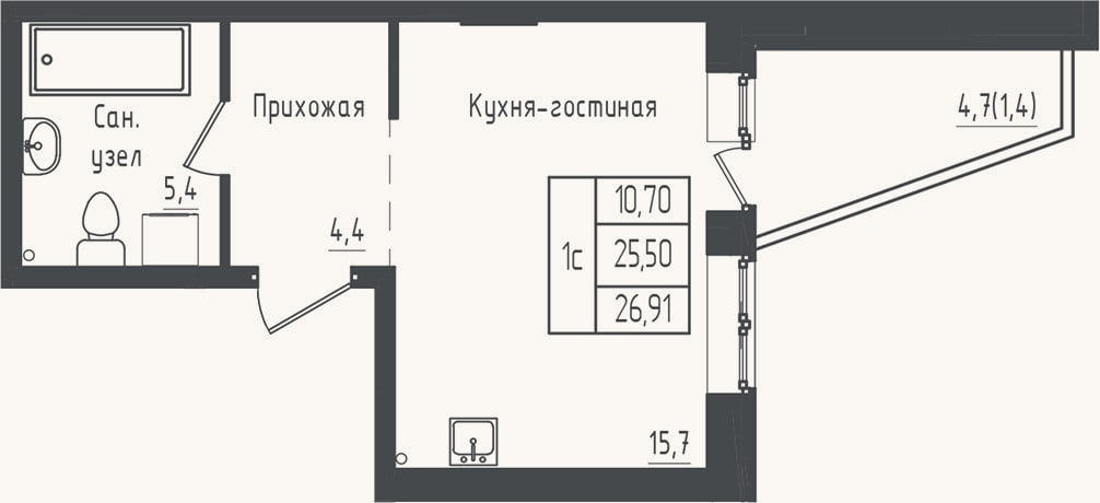 Планировка: Студия, 25,5 м²