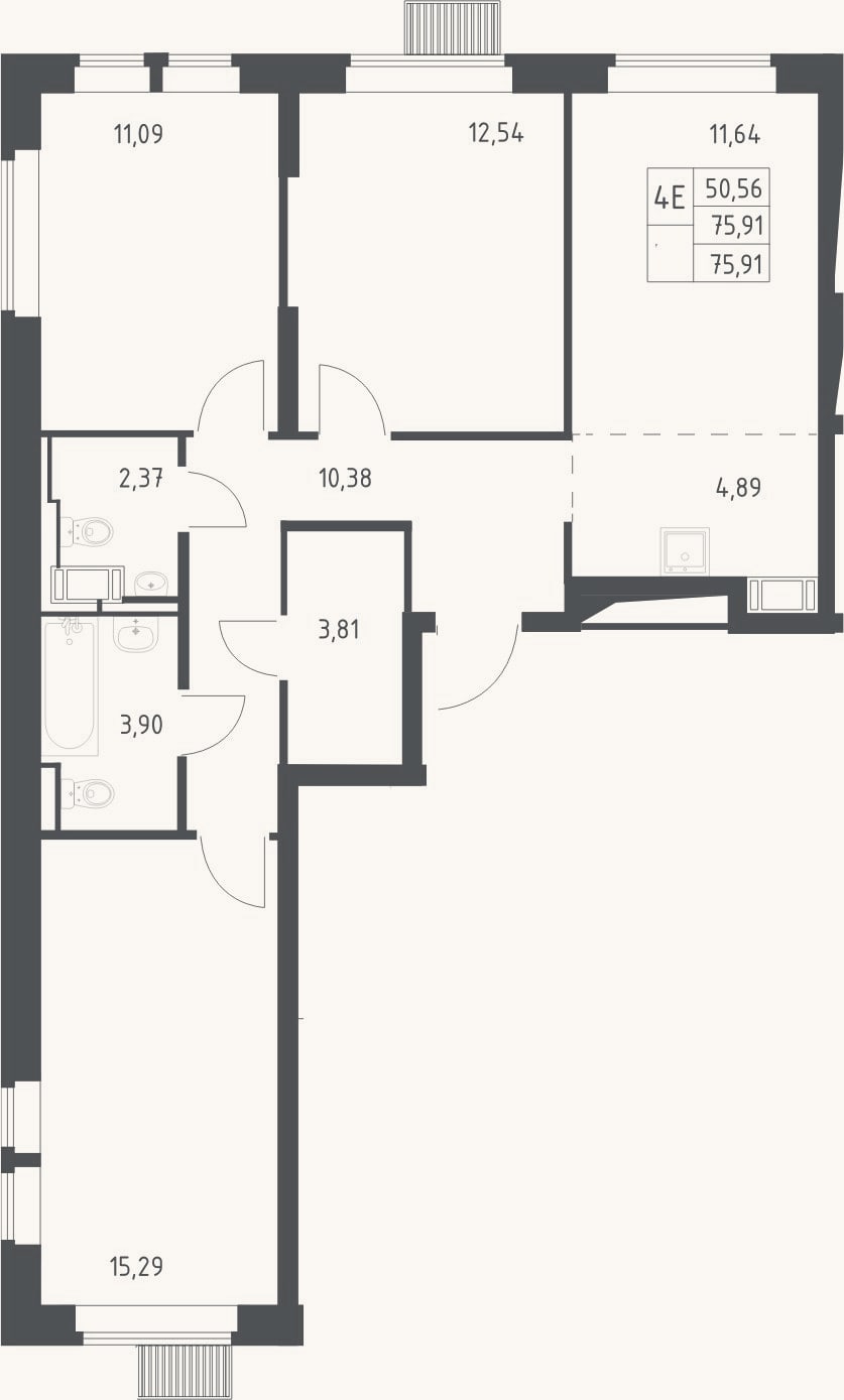 Планировка: 4+ к, 75,9 м²