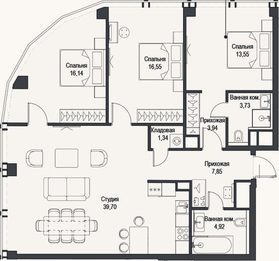 Планировка: 4+ к, 107,7 м²