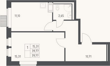 Планировка: 1-к, 39,8 м²