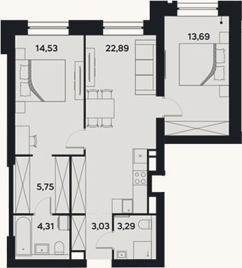 Планировка: 3-к, 67,5 м²