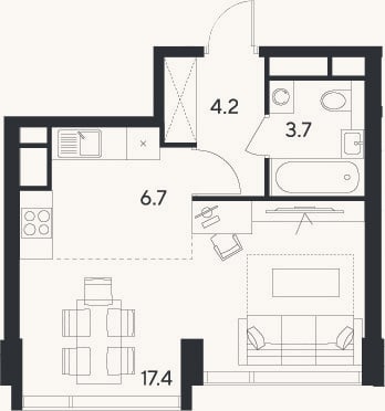 Планировка: Студия, 32 м²