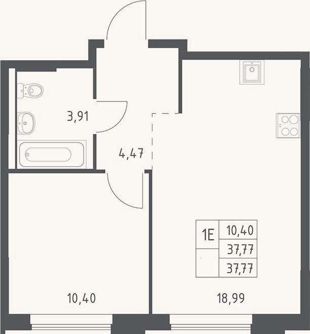 Планировка: 2-к, 37,8 м²