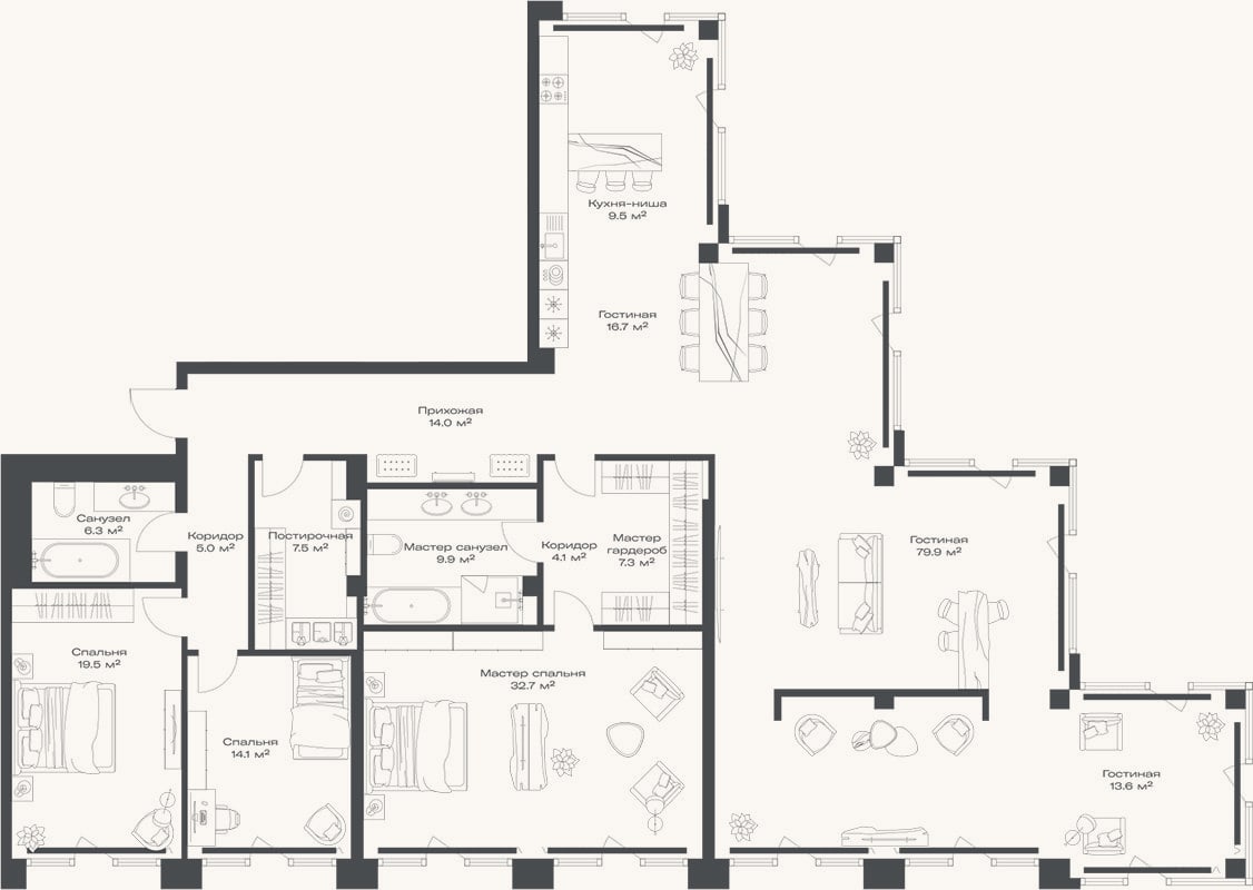 Планировка: 4+ к, 241,1 м²