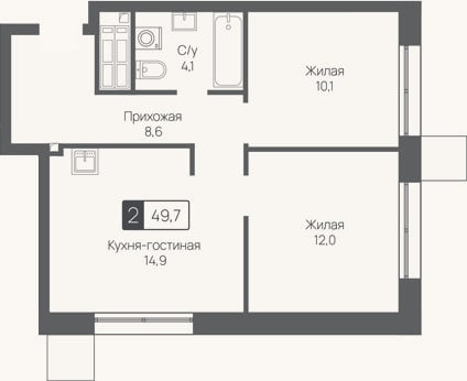 Планировка: 3-к, 49,7 м²