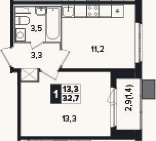 Планировка: 1-к, 31,3 м²
