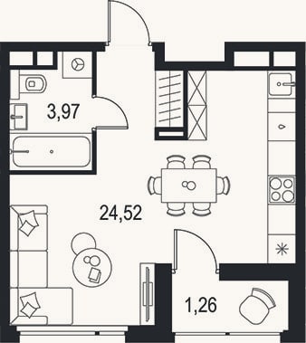 Планировка: Студия, 28,5 м²