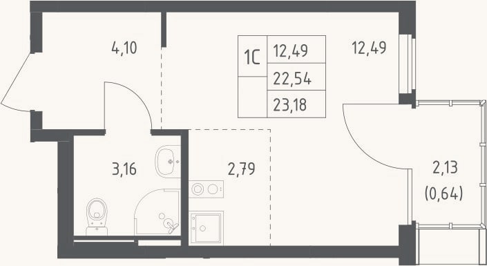 Планировка: Студия, 22,5 м²