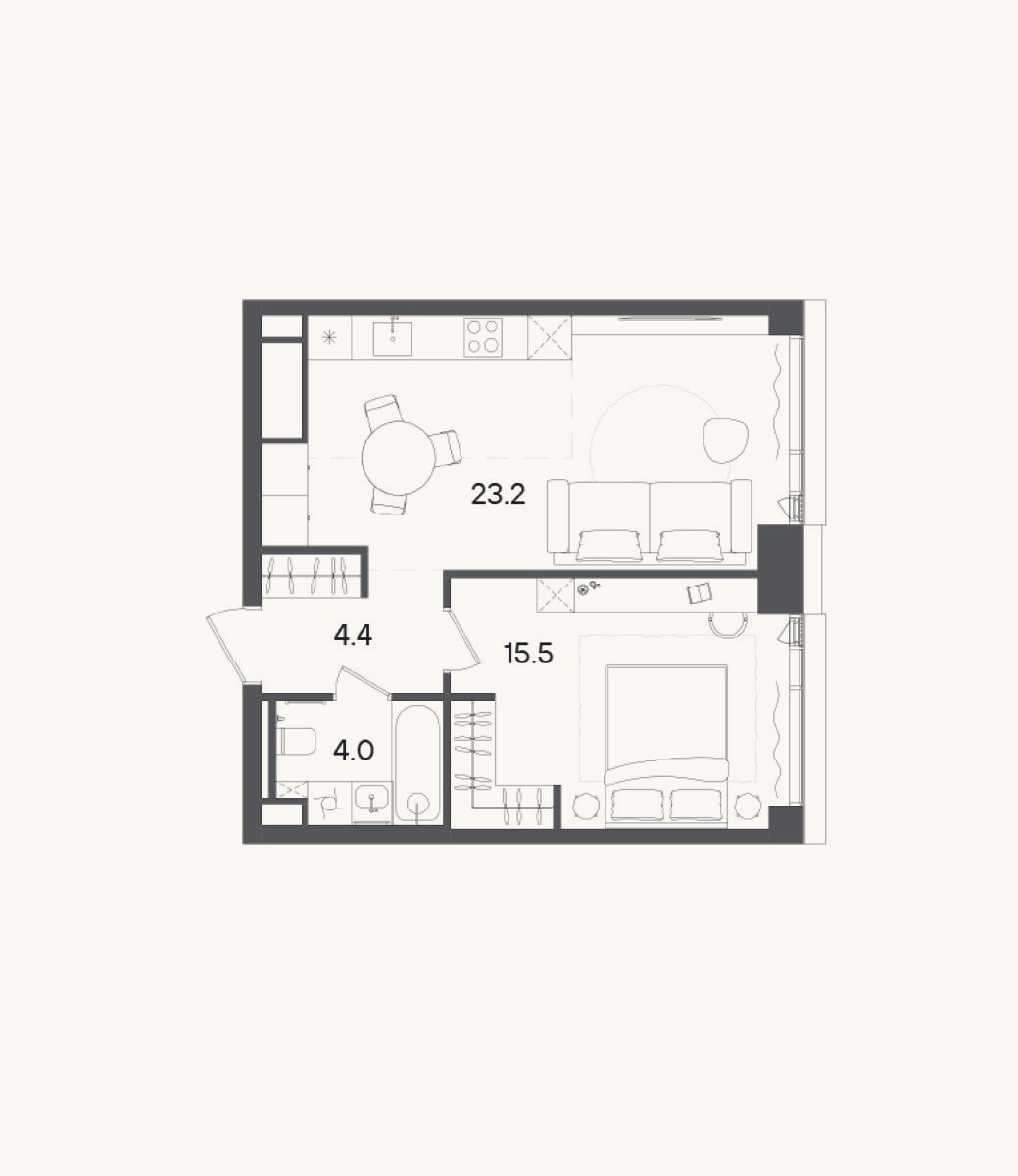 Планировка: 2-к, 47,1 м²