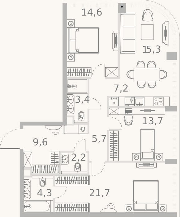 Планировка: 4+ к, 97,7 м²