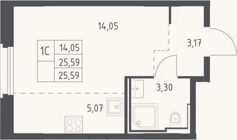 Планировка: Студия, 25,6 м²