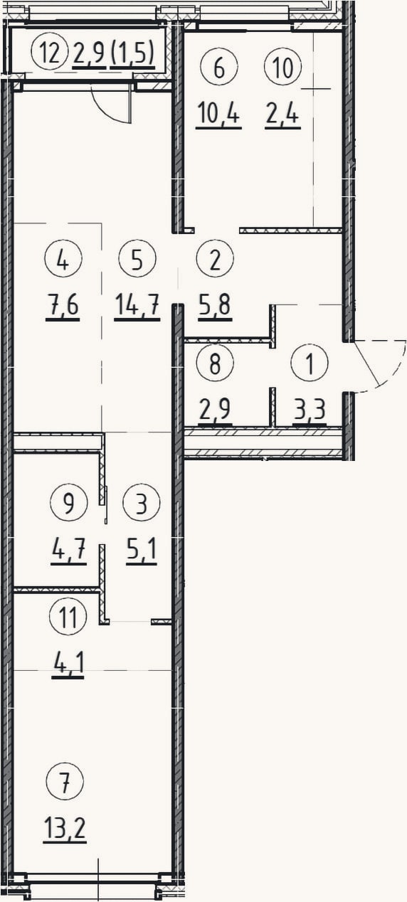 Планировка: 2-к, 75,6 м²