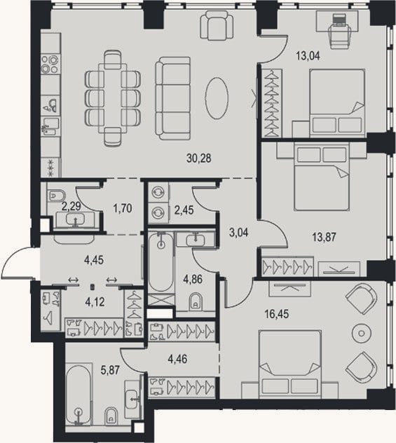 Планировка: 4+ к, 106,9 м²