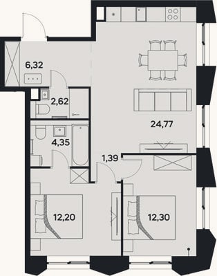 Планировка: 3-к, 64 м²