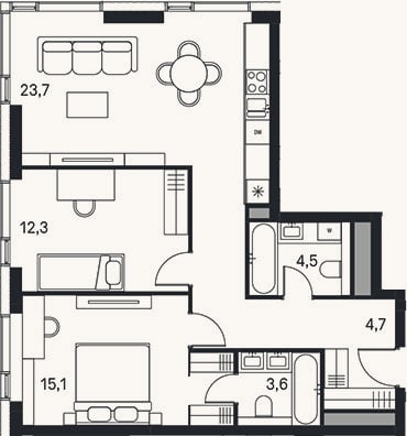 Планировка: 3-к, 70,3 м²
