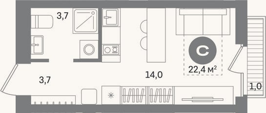 Планировка: Студия, 21,4 м²