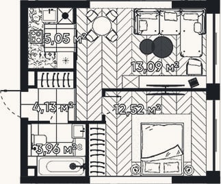 Планировка: 2-к, 38,8 м²
