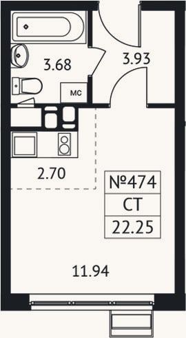 Планировка: Студия, 22,3 м²