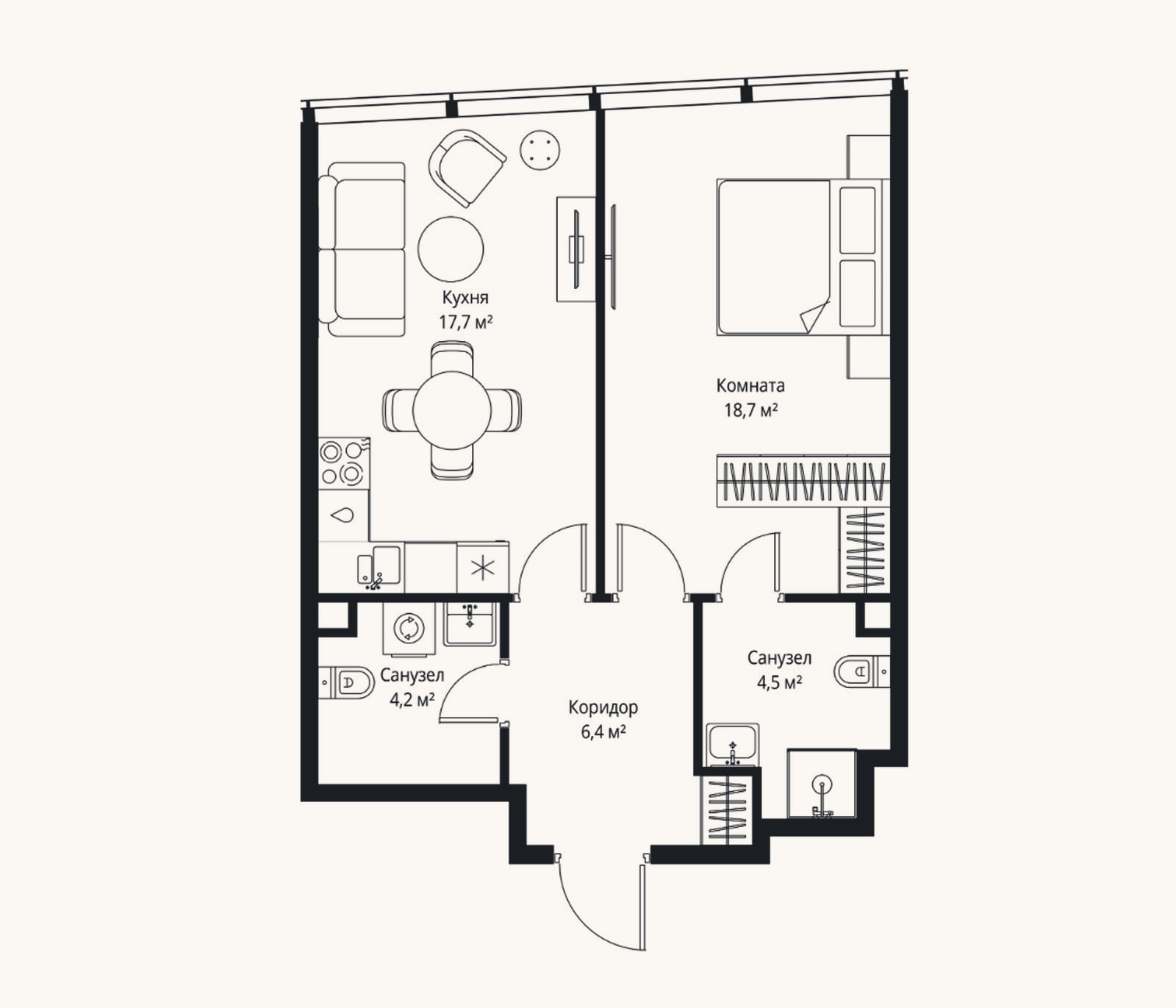 Планировка: 2-к, 51,5 м²