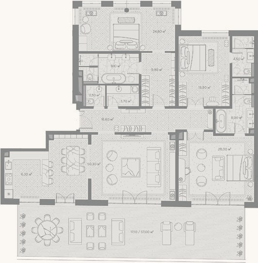 Планировка: 3-к, 183,6 м²