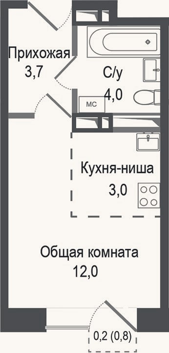 Планировка: Студия, 22,7 м²