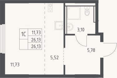 Планировка: Студия, 26,1 м²