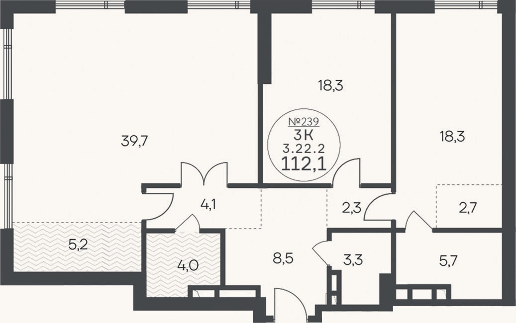 Планировка: 3-к, 112,1 м²
