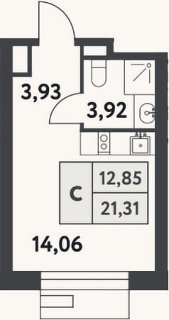 Планировка: Студия, 21,3 м²