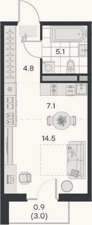 Планировка: Студия, 31,5 м²