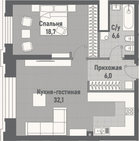 Планировка: 2-к, 63,4 м²
