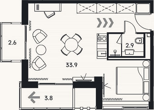 Планировка: Студия, 36,8 м²