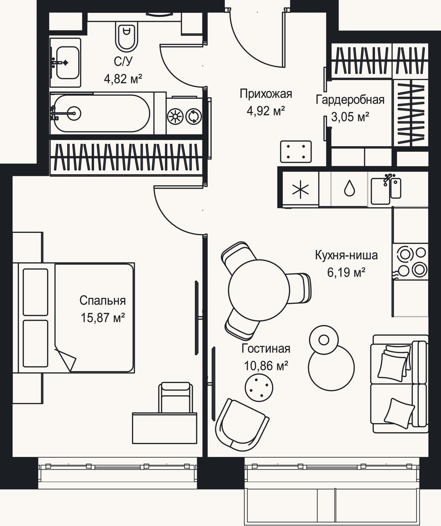 Планировка: 2-к, 45,7 м²