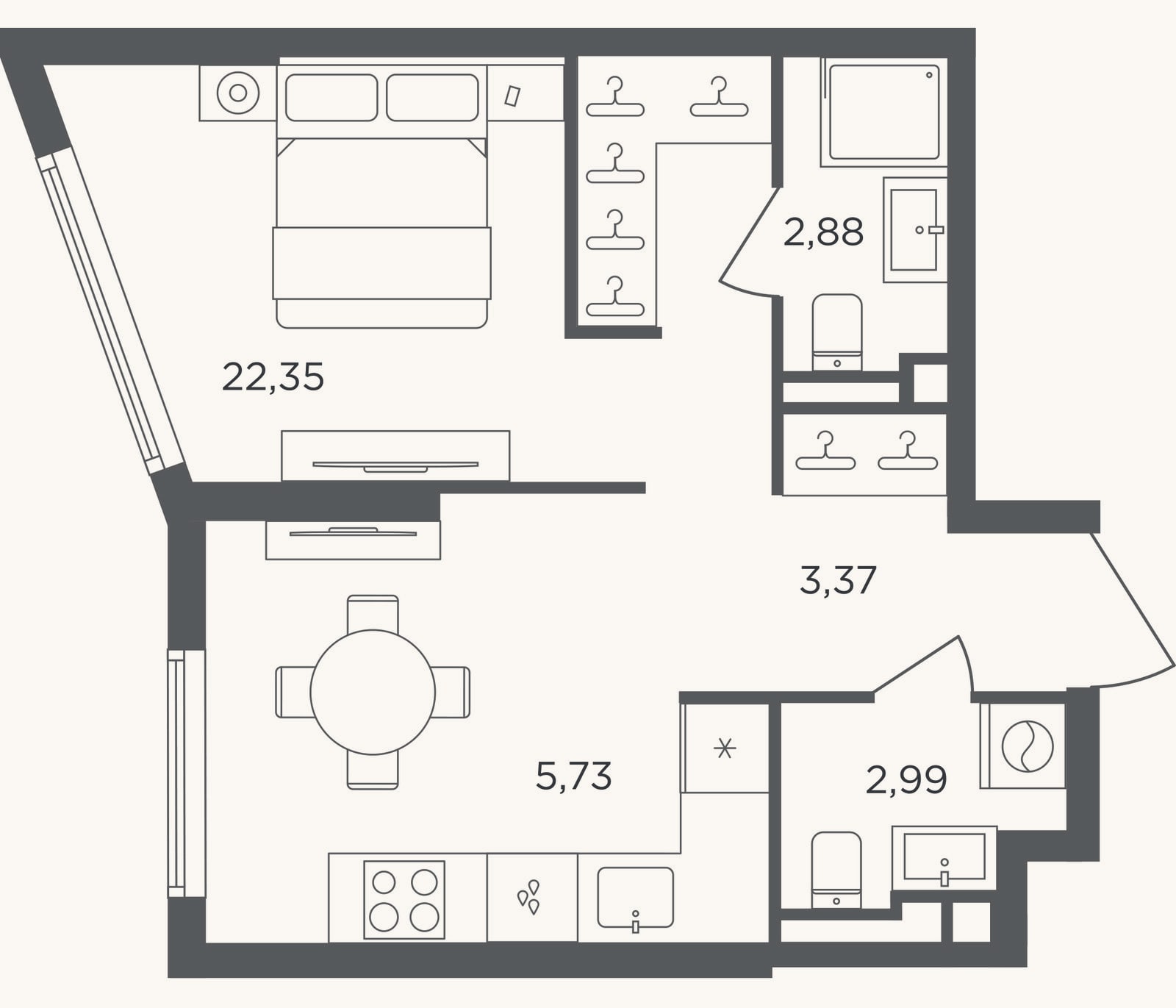 Планировка: Студия, 37,3 м²