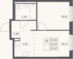 Планировка: 2-к, 32,5 м²