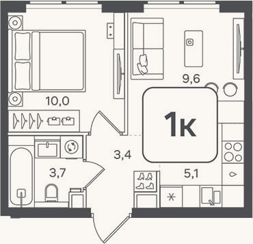 Планировка: 2-к, 31,8 м²