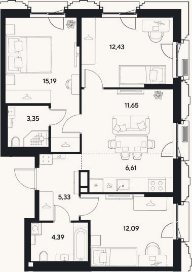 Планировка: 4+ к, 71 м²
