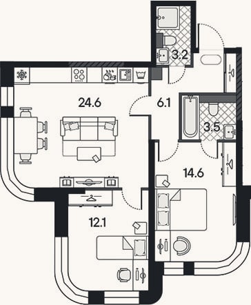 Планировка: 3-к, 64,1 м²